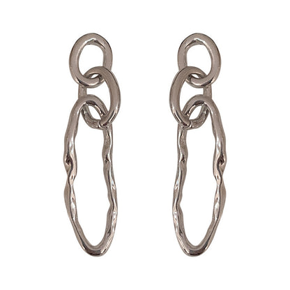 Silver-Plated Chain Drop Earrings, silver drop earrings for women, vintage-inspired design, front view