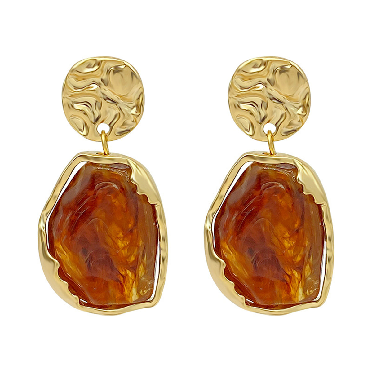 Red Resin and 18K Gold-Plated Textured Geometric Drop Earrings, gold drop earrings for women, detail close-up