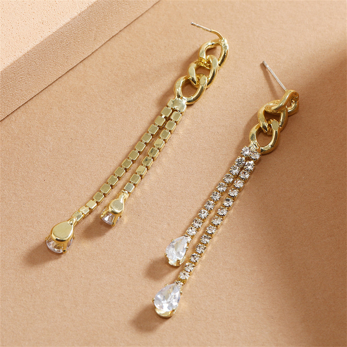 Cubic Zirconia & Crystal 18K Gold-Plated Chain Tassel Drop Earrings