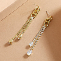 Cubic Zirconia & Crystal 18k Gold-Plated Chain Tassel Drop Earrings