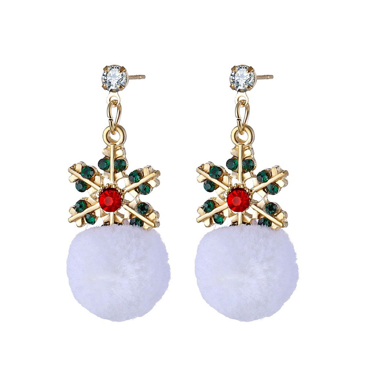 Cubic Zirconia & Enamel 18K Gold-Plated Snowflake Ball Drop Earrings
