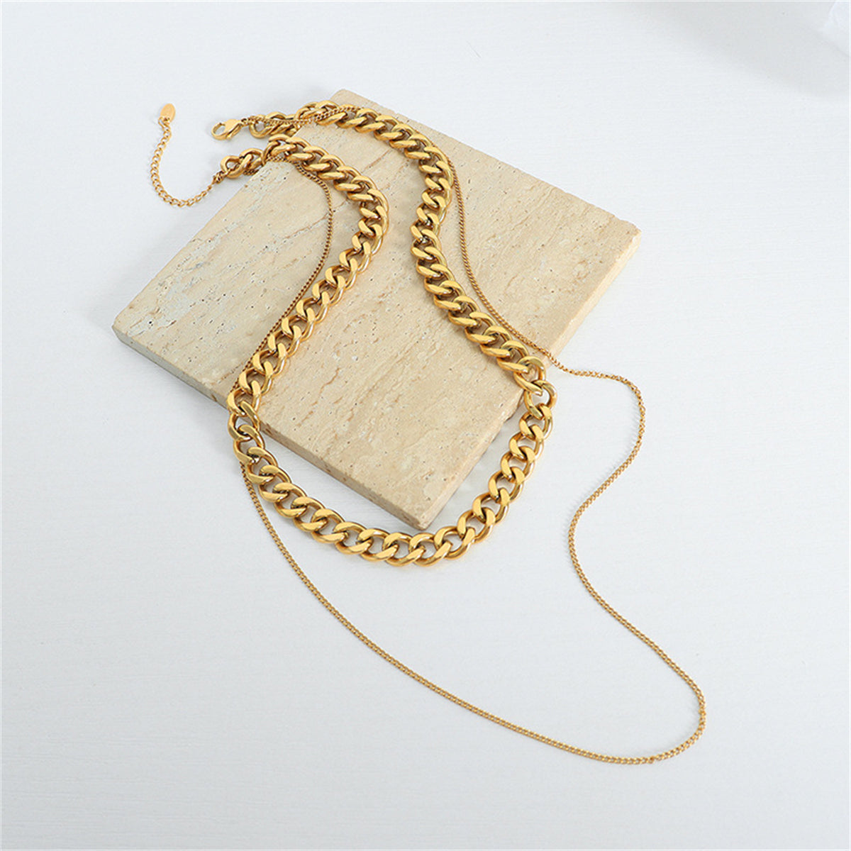18K Gold-Plated Curb and Twine Chain Layered Necklace, gold pendant necklace for women, everyday style, side view