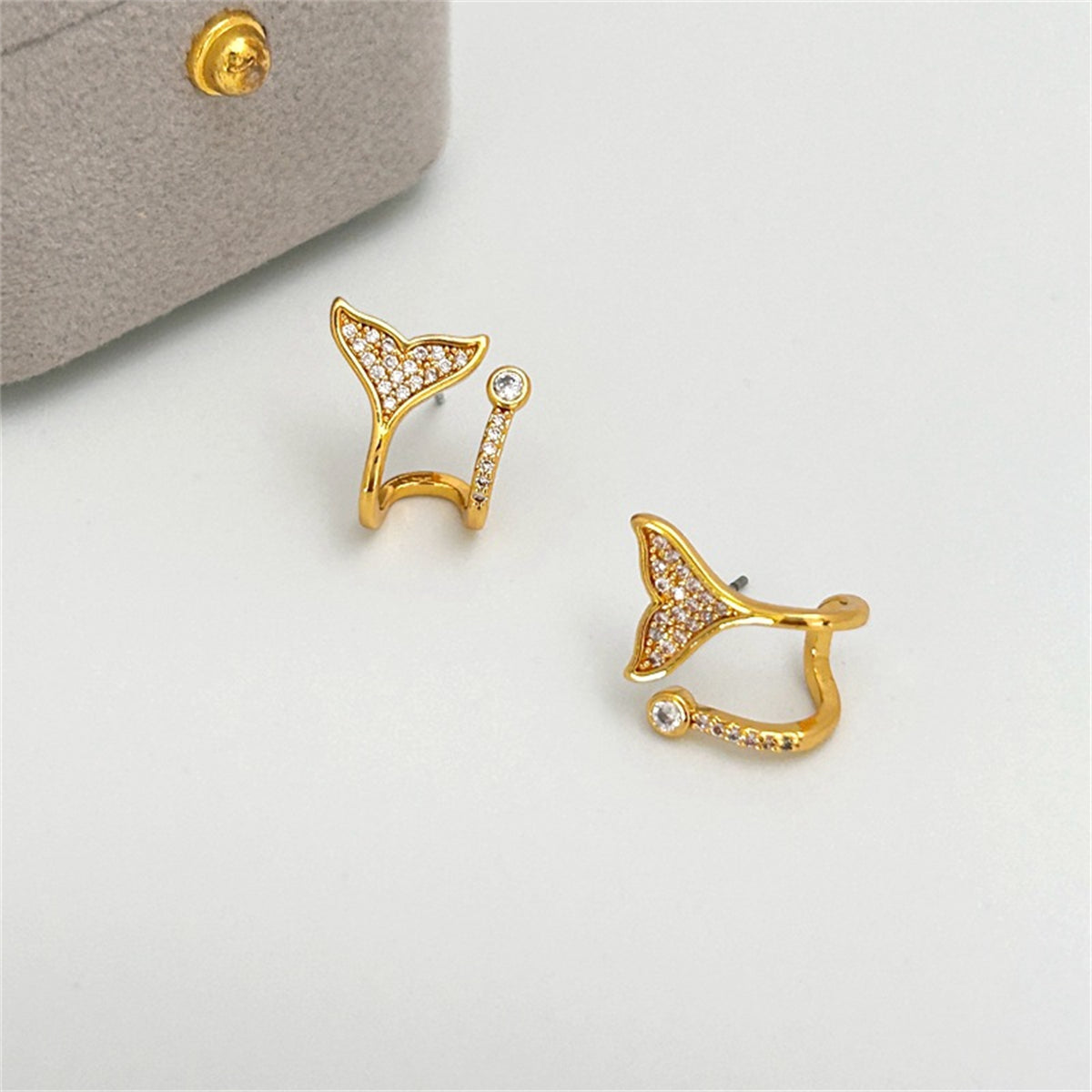 Cubic Zirconia & 18K Gold-Plated Fishtail Stud Earrings