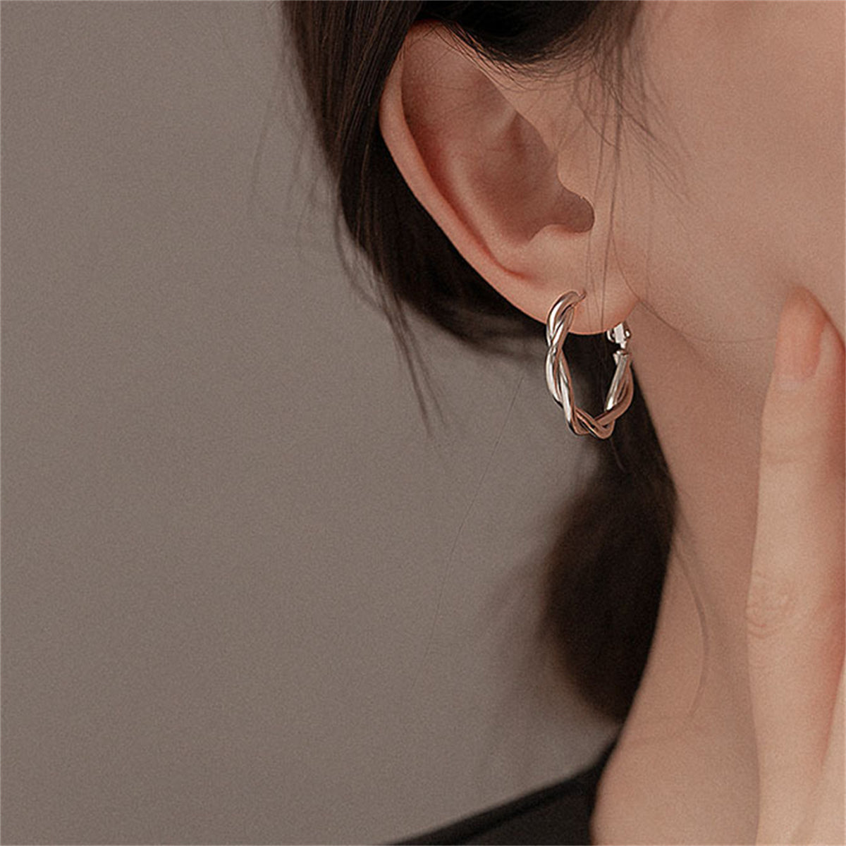 Silver-Plated Twine Hoop Earrings, botanical inspired, lifestyle look