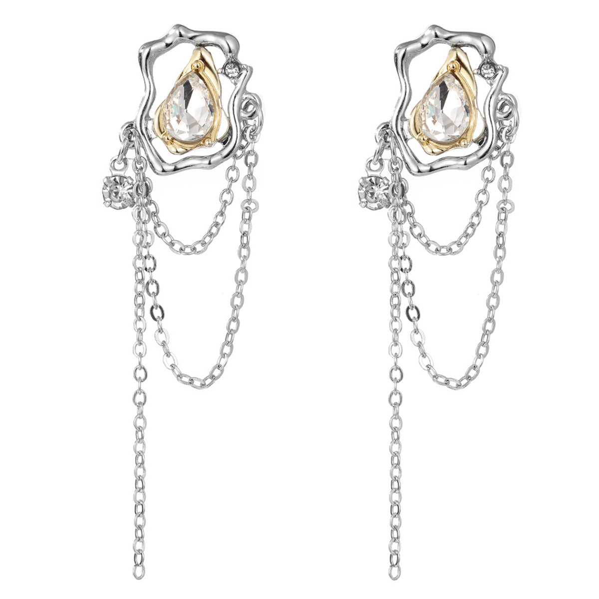 Cubic Zirconia and Crystal Abstract Chain Drop Earrings, drop earrings for women, elegant gift for her, front view