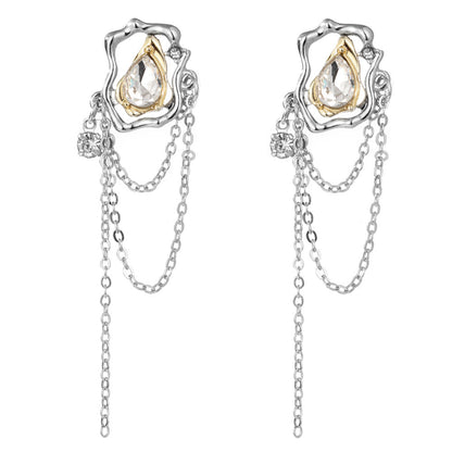 Cubic Zirconia and Crystal Abstract Chain Drop Earrings, drop earrings for women, elegant gift for her, front view