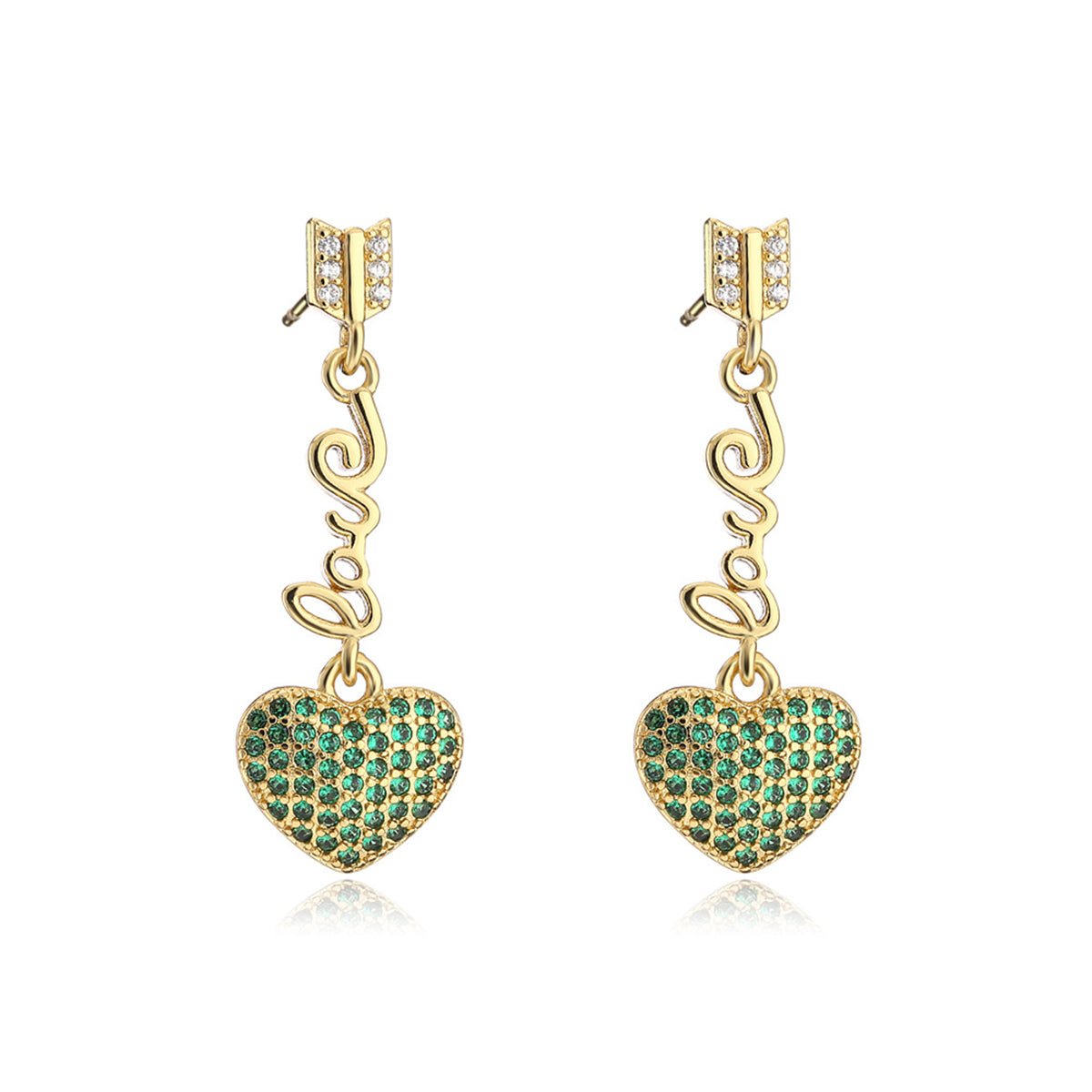 Green Cubic Zirconia & 18K Gold-Plated 'LOVE' Heart Drop Earrings