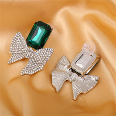 Green Crystal & Cubic Zirconia Silver-Plated Bow Drop Earrings