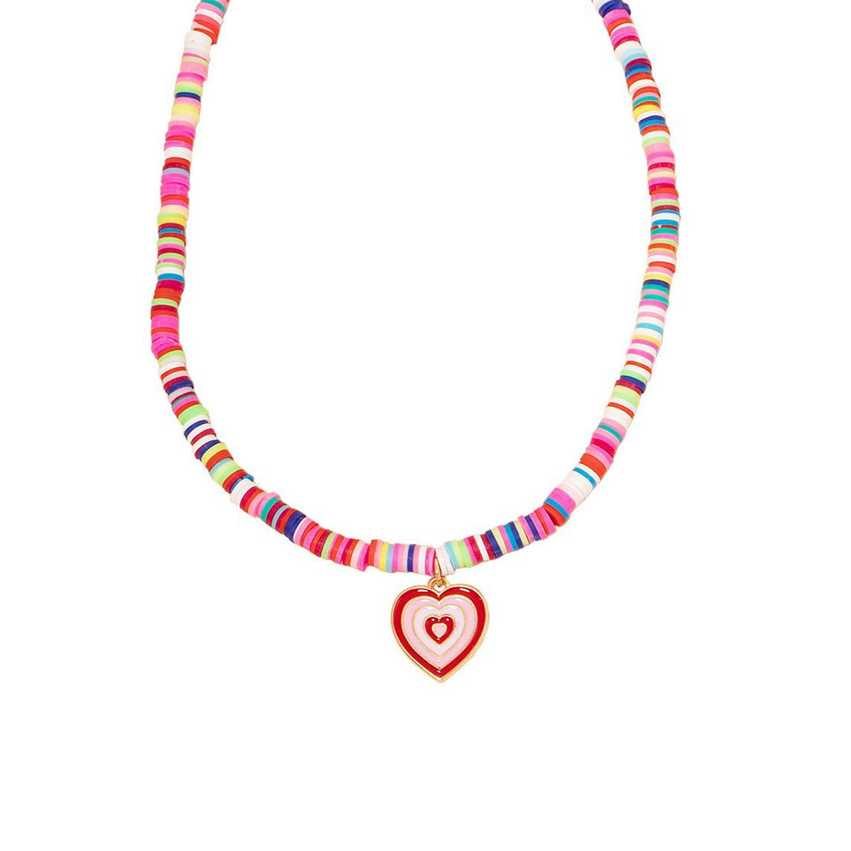 Pink and Red Enamel Polymer Clay Heart Pendant Necklace, pendant necklace for women, everyday style, front view