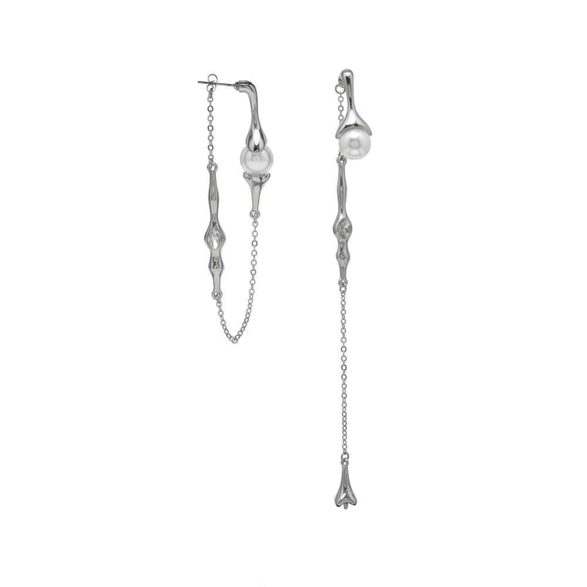 Pearl & Crystal Silver-Plated Mismatched Ear Jackets