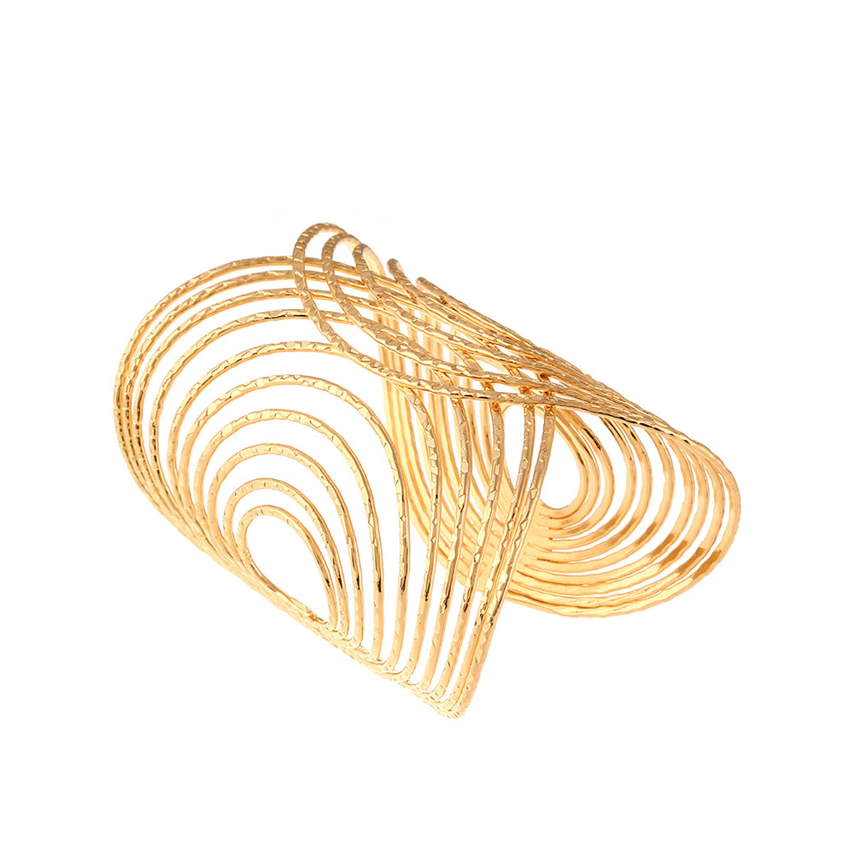 18K Gold-Plated Textured Vortex Cuff, gold bracelet for women, everyday style, front view