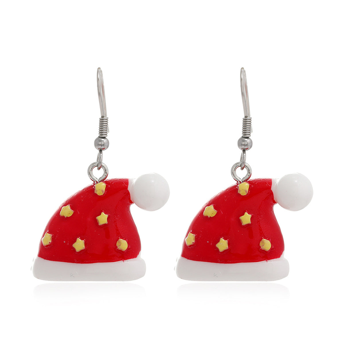 Red Resin and Silver-Plated Christmas Hat Drop Earrings, silver drop earrings for women, detail close-up