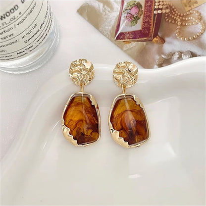 Red Resin and 18K Gold-Plated Textured Geometric Drop Earrings, gold drop earrings for women, lifestyle look