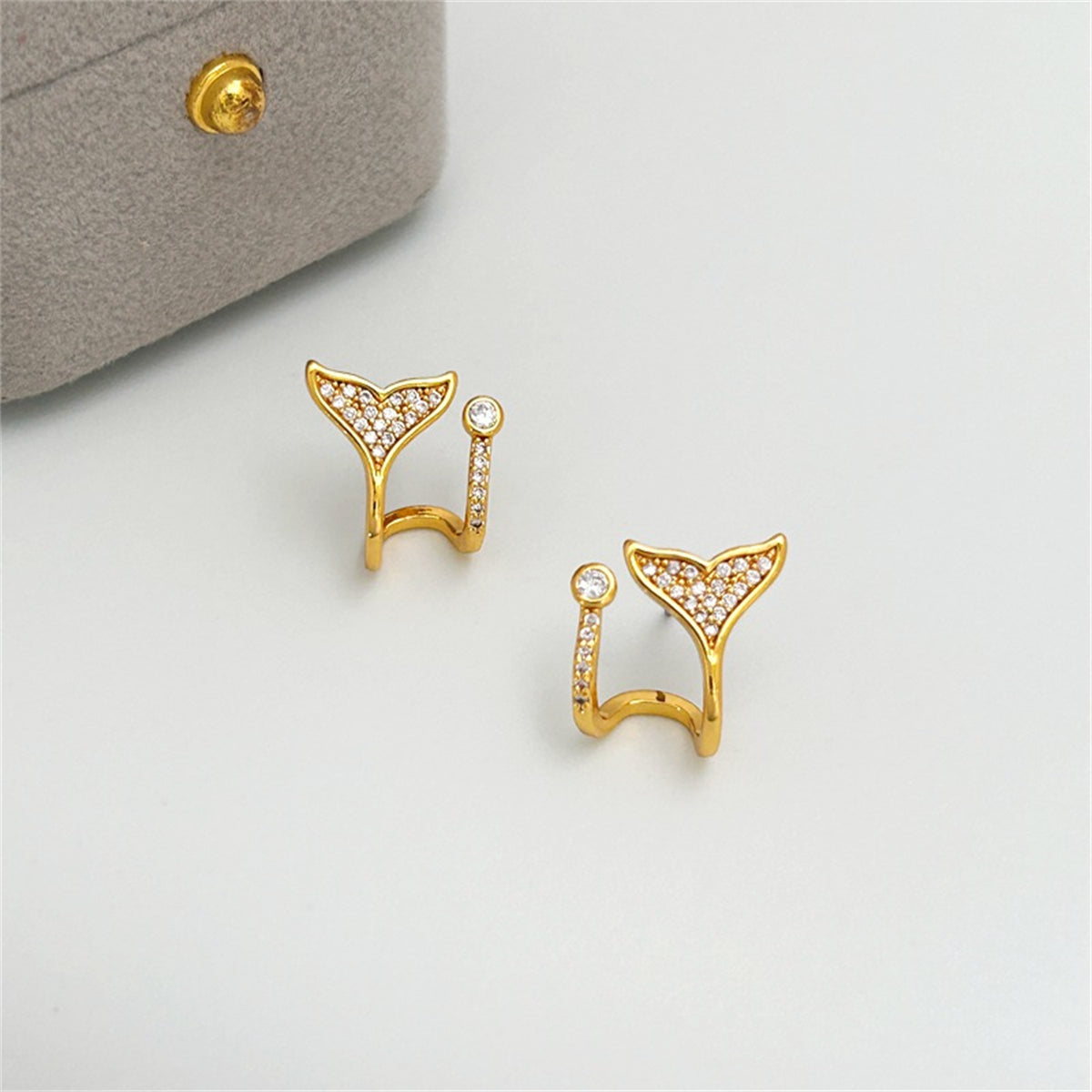 Cubic Zirconia & 18K Gold-Plated Fishtail Stud Earrings