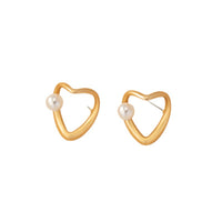 Pearl & 18k Gold-Plated Open Heart Stud Earrings