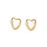 Pearl & 18k Gold-Plated Open Heart Stud Earrings