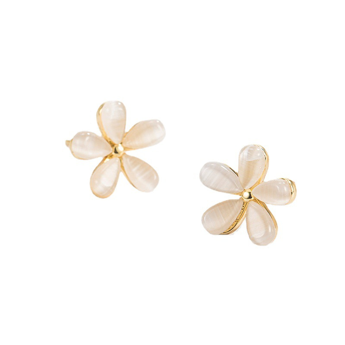 Cateye & 18K Gold-Plated Floral Stud Earrings