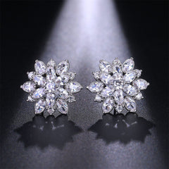 Cubic Zirconia & Crystal Silver-Plated Snowflake Stud Earrings