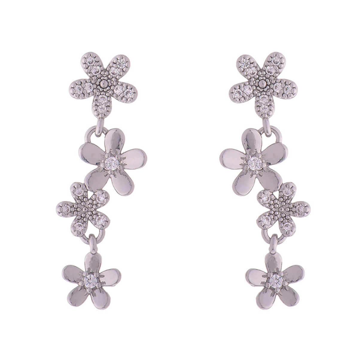 Cubic Zirconia and Silver-Plated Floral Drop Earrings, silver drop earrings for women, everyday style, styled look