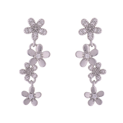 Cubic Zirconia and Silver-Plated Floral Drop Earrings, silver drop earrings for women, everyday style, styled look