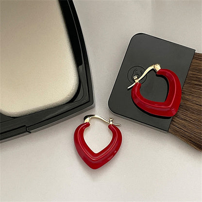 Red Enamel and 18K Gold-Plated Abstract Heart Hoop Earrings, gold stud earrings for women, lifestyle look