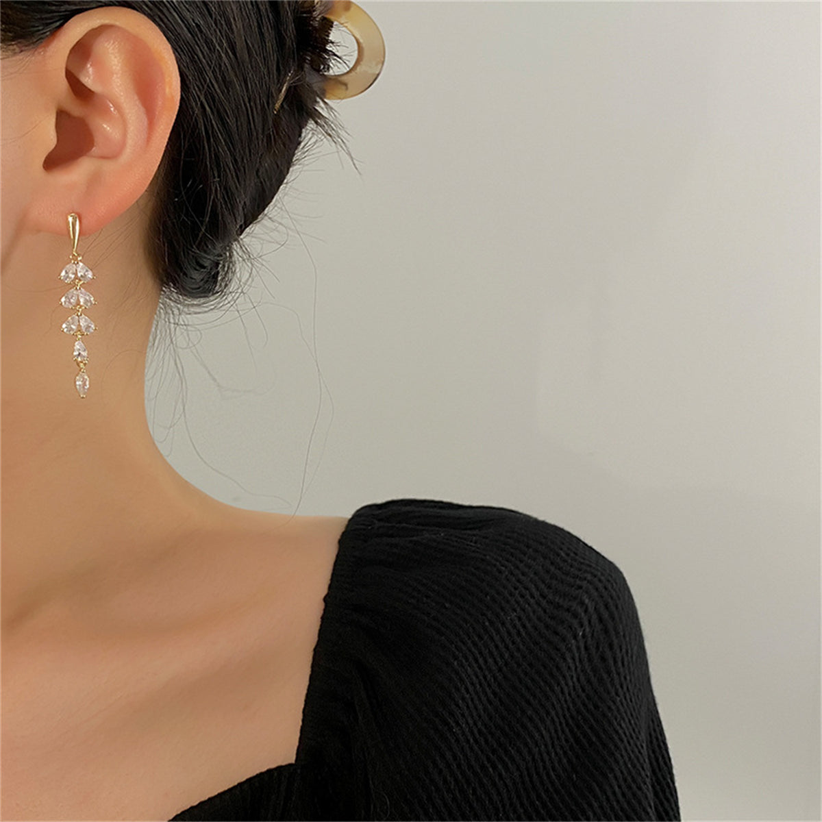 Crystal & 18K Gold-Plated Leaves Drop Earrings