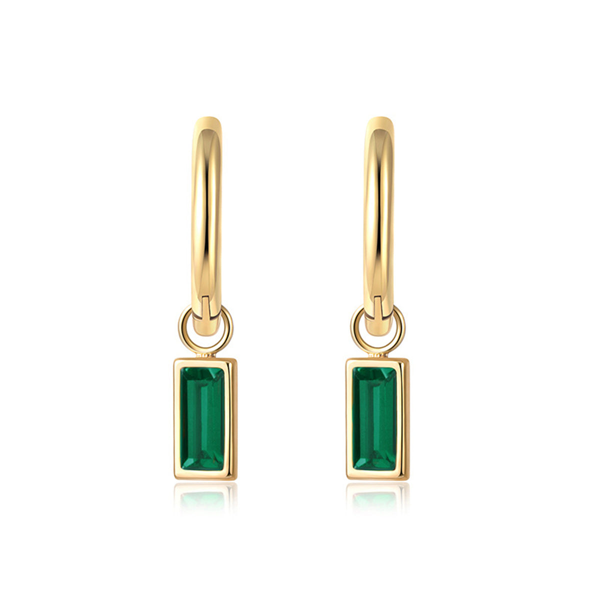 Green Crystal & 18K Gold-Plated Rectangle Huggie Earring