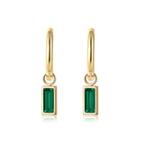 Green Crystal & 18k Gold-Plated Rectangle Huggie Earring