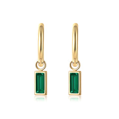 Green Crystal & 18K Gold-Plated Rectangle Huggie Earring