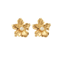 Pearl & 18k Gold-Plated Floral Stud Earrings
