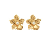 Pearl & 18k Gold-Plated Floral Stud Earrings