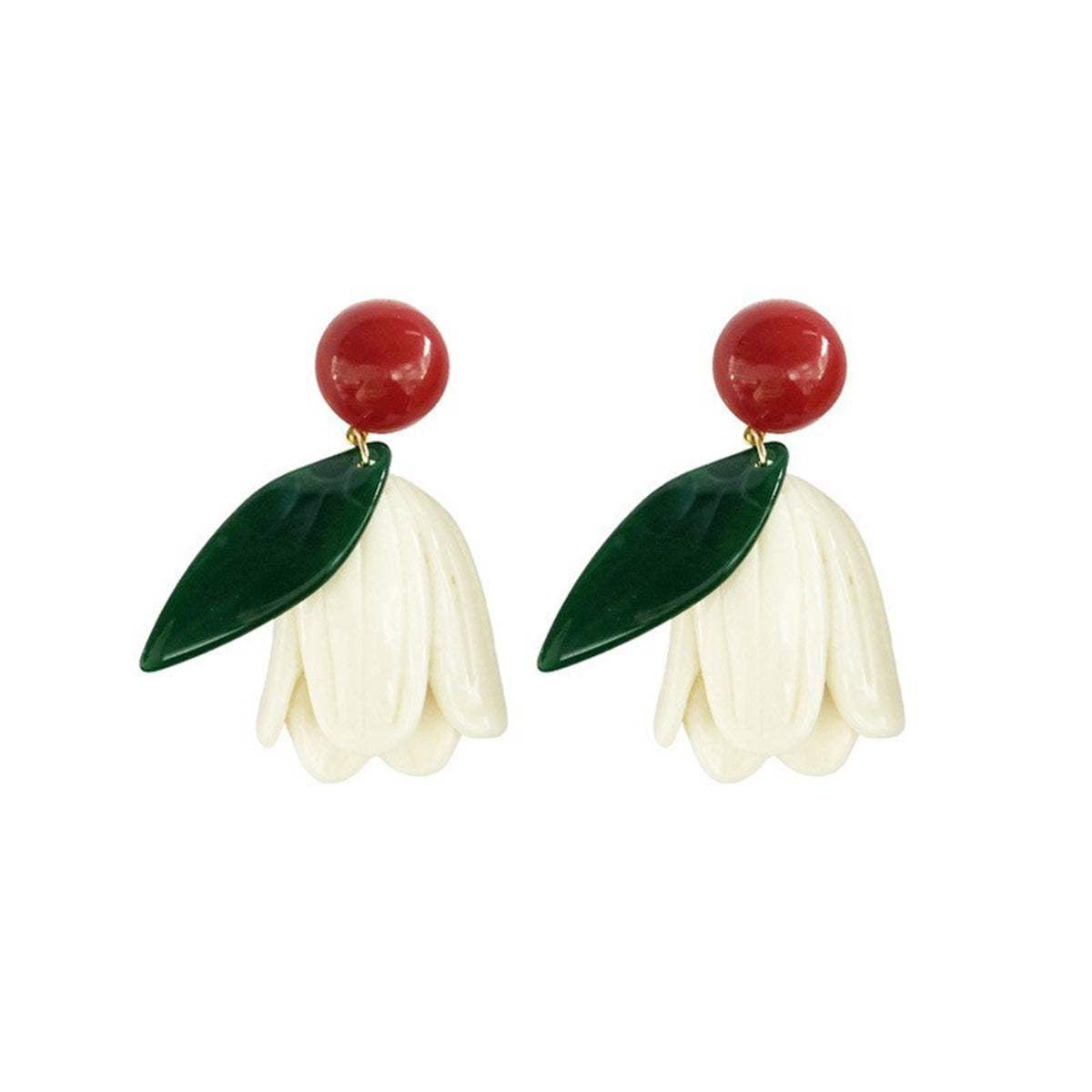 Red and White Flower Drop Earrings, drop earrings for women, dainty minimalist design, styled look