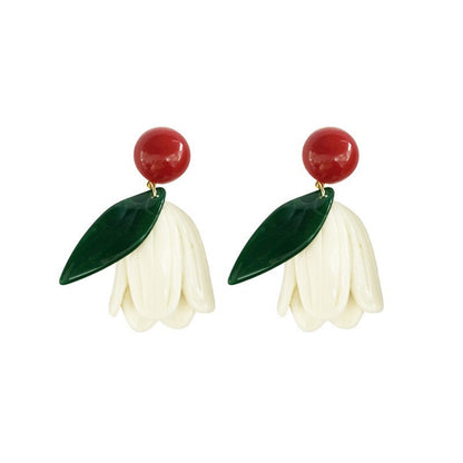 Red and White Flower Drop Earrings, drop earrings for women, dainty minimalist design, styled look