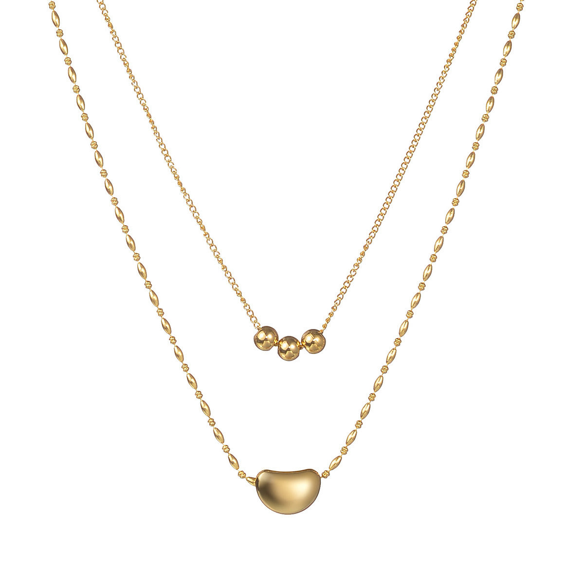 Two elegant 18K gold-plated layered necklaces featuring a stylish bead on each chain, perfect for any occasion.