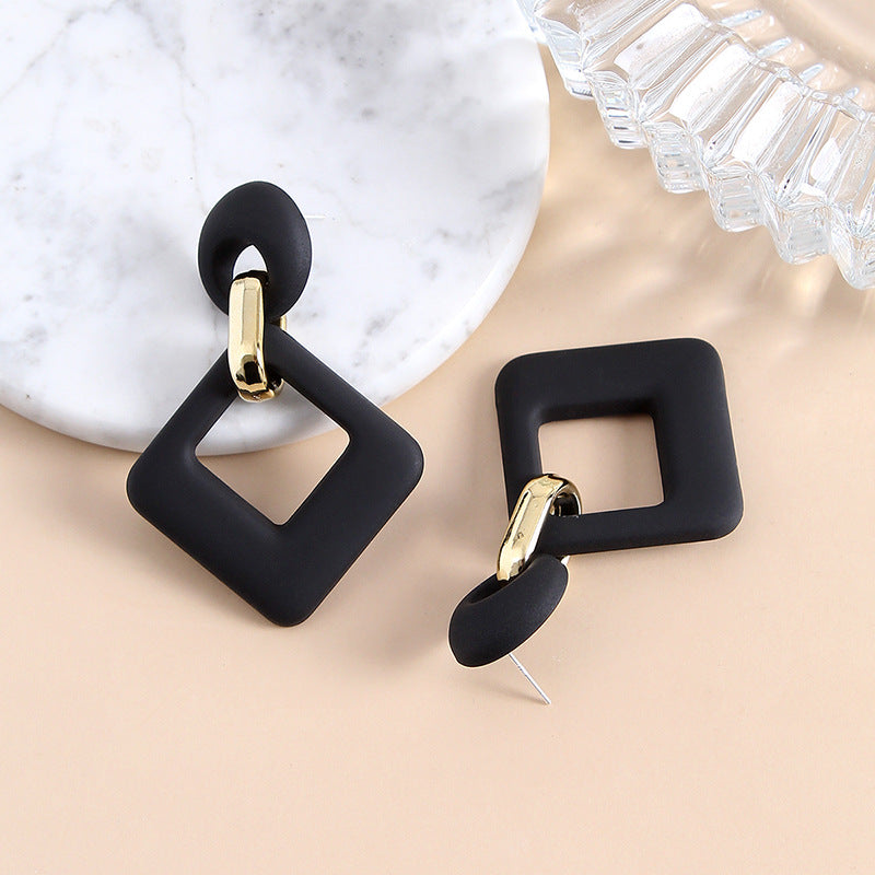 Black Enamel & 18K Gold-Plated Open Rhombus Drop Earrings