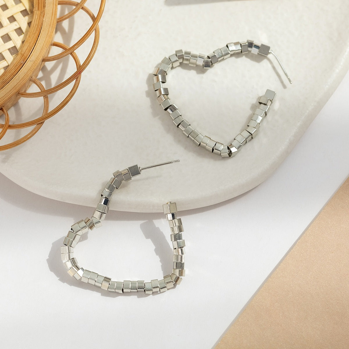 Silver-Plated Heart Hoop Earrings