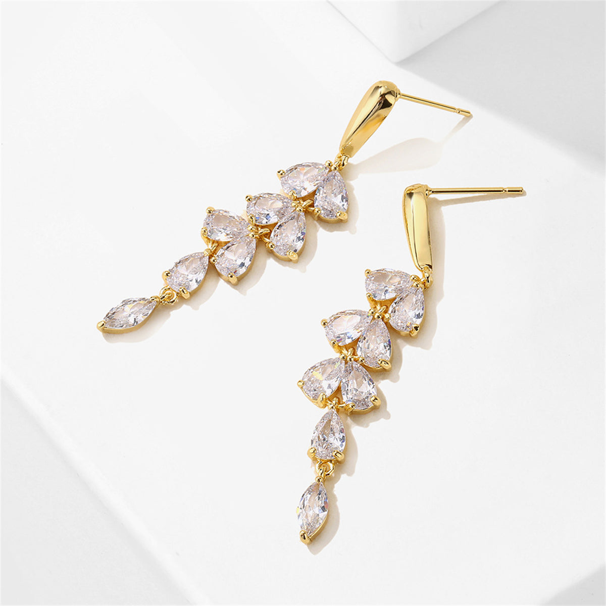 Crystal & 18K Gold-Plated Leaves Drop Earrings