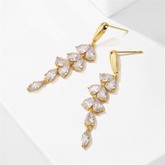 Crystal & 18K Gold-Plated Leaves Drop Earrings