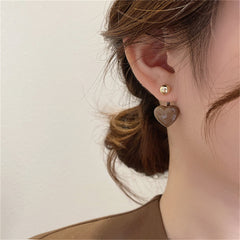 Coffee Enamel & 18K Gold-Plated Heart Ear Jackets