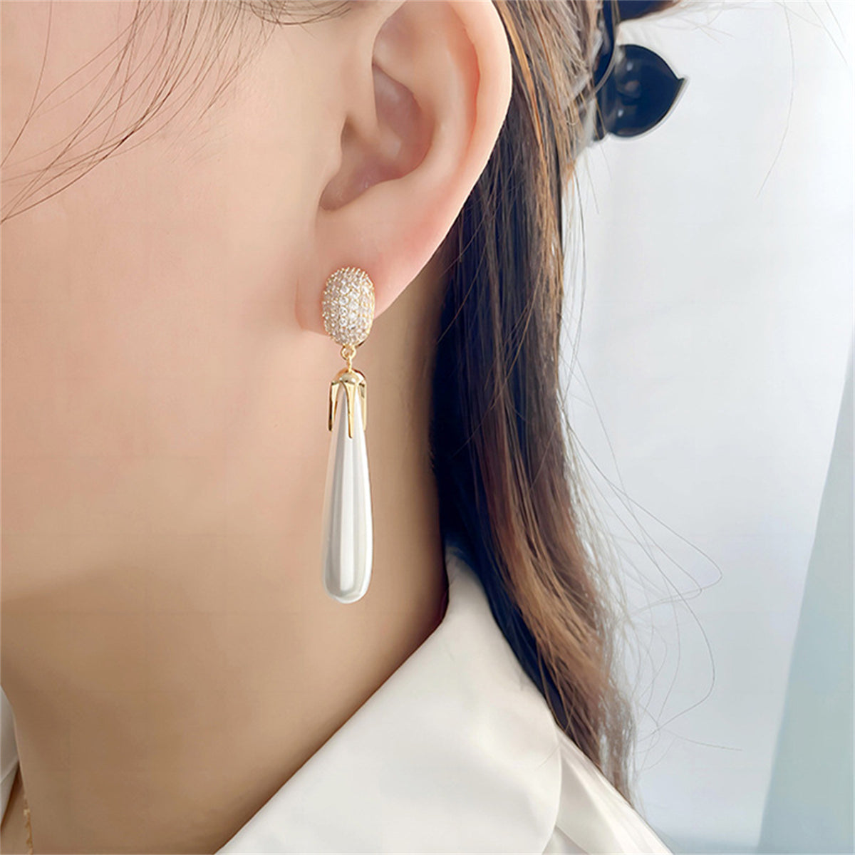Cubic Zirconia and Pearl 18K Gold-Plated Drop Earrings, gold drop earrings for women, vintage-inspired design, styled look
