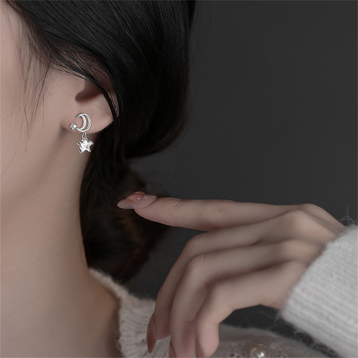 Cubic Zirconia & Silver-Plated Moon & Star Drop Earrings