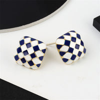 Blue & White Checkerboard Square Stud Earrings