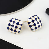 Blue & White Checkerboard Square Stud Earrings
