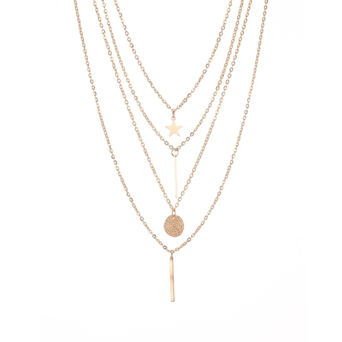 18K Gold-Plated Disc Bar Layered Pendant Necklace, gold pendant necklace for women, dainty minimalist design, side view