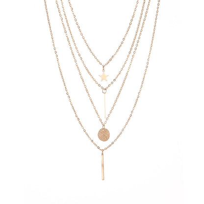 18K Gold-Plated Disc Bar Layered Pendant Necklace, gold pendant necklace for women, dainty minimalist design, side view
