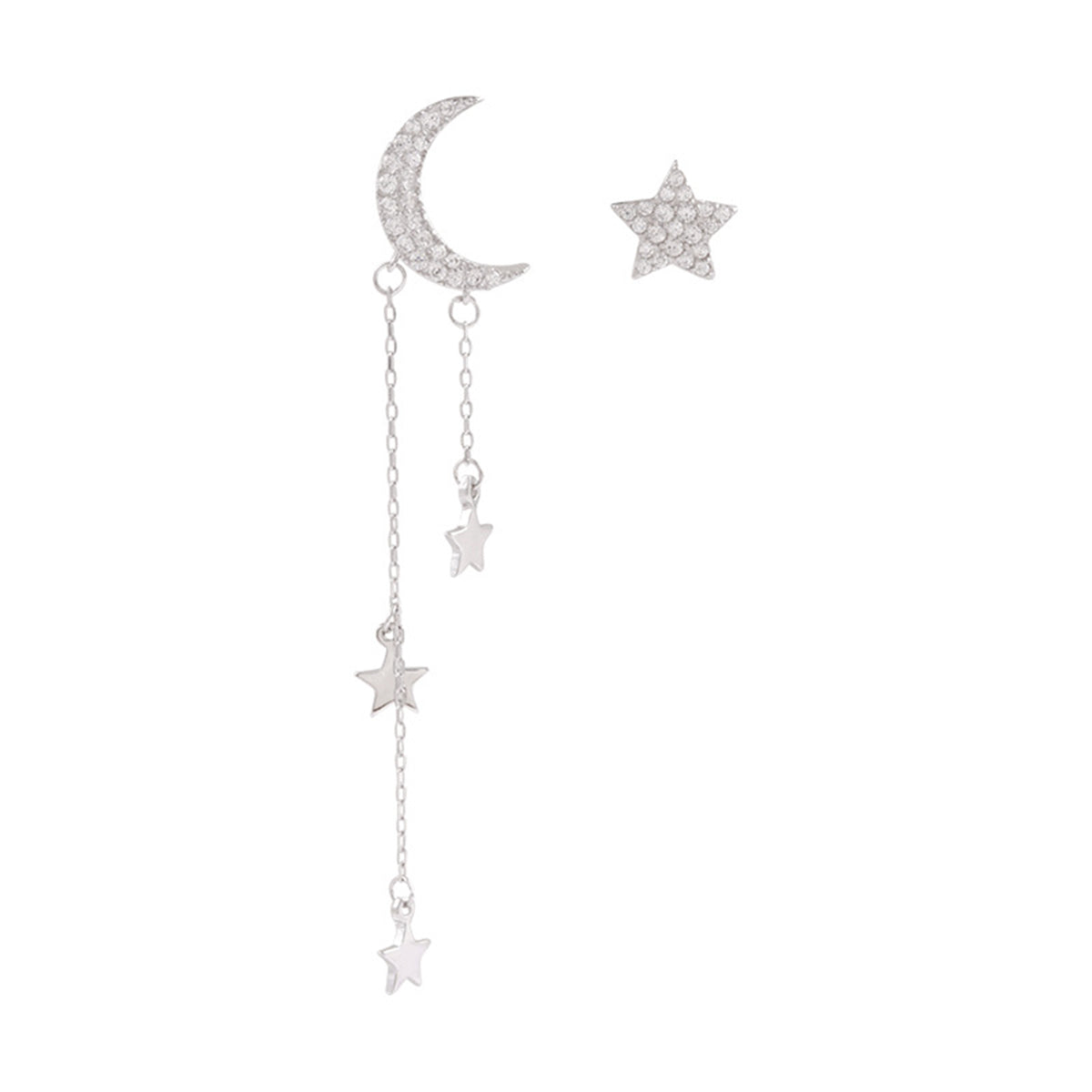 Cubic Zirconia & Silver-Plated Star Stud Earring & Moon Tassel Drop Earring
