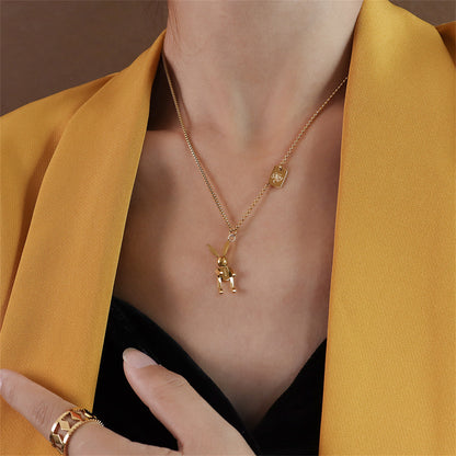 18K Gold-Plated 'Luck' Rabbit Rectangle Pendant Necklace, gold pendant necklace for women, detail close-up