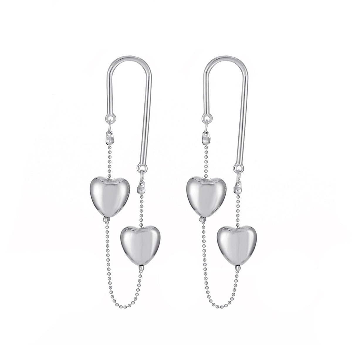 Silver-Plated Heart Chain Drop Earrings