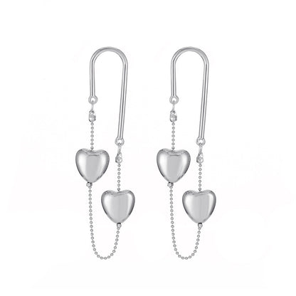 Silver-Plated Heart Chain Drop Earrings