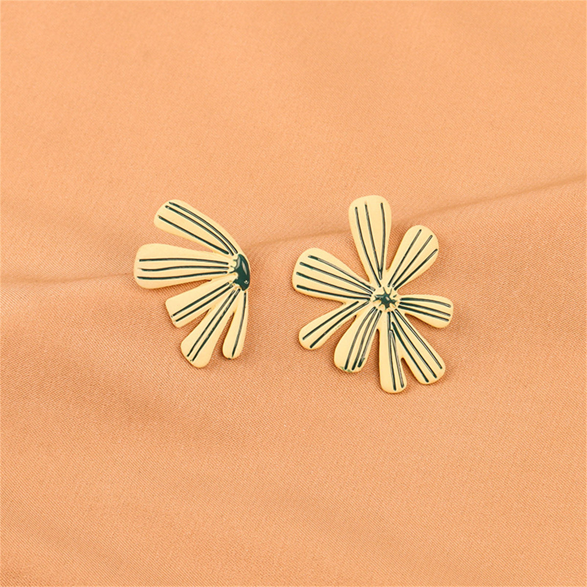 Green Enamel Asymmetric Floral Stud Earrings
